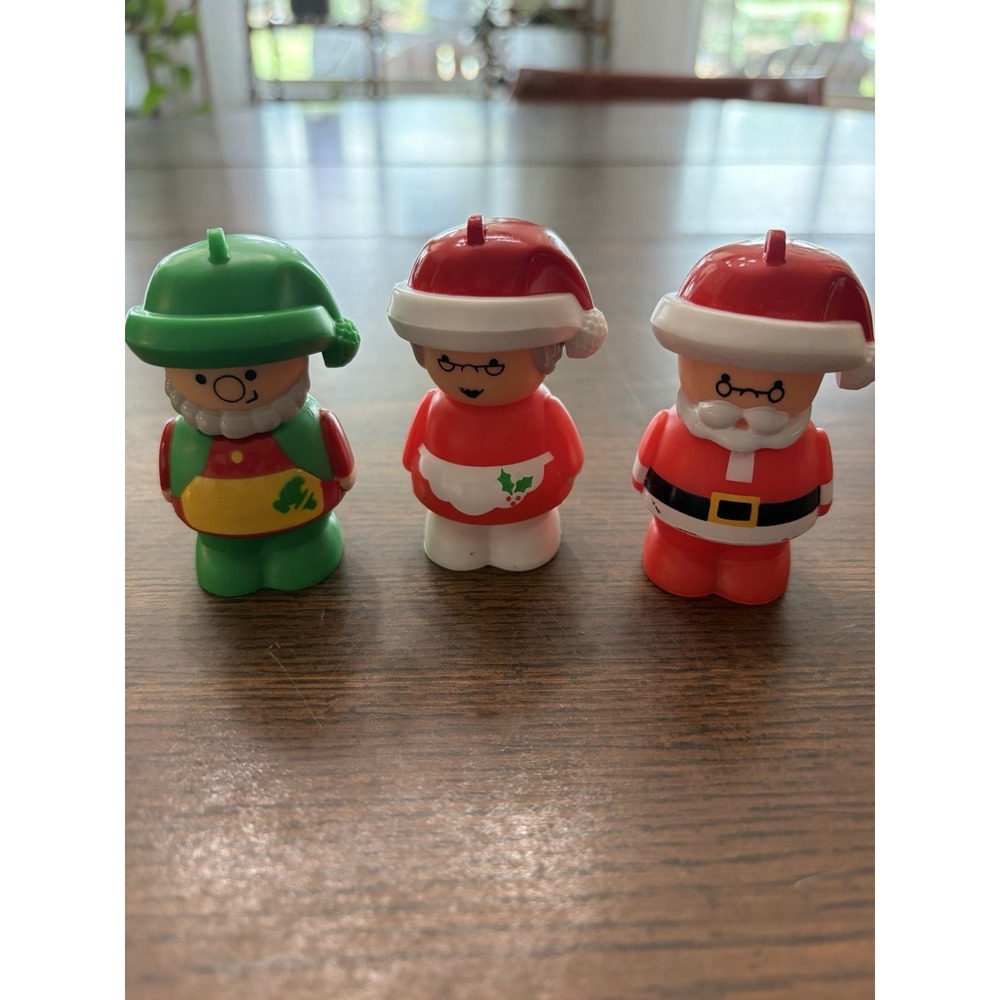 Vintage 1993 Shelcore Christmas Figures Santa Mrs. Claus Elf Ornaments Set Of 3